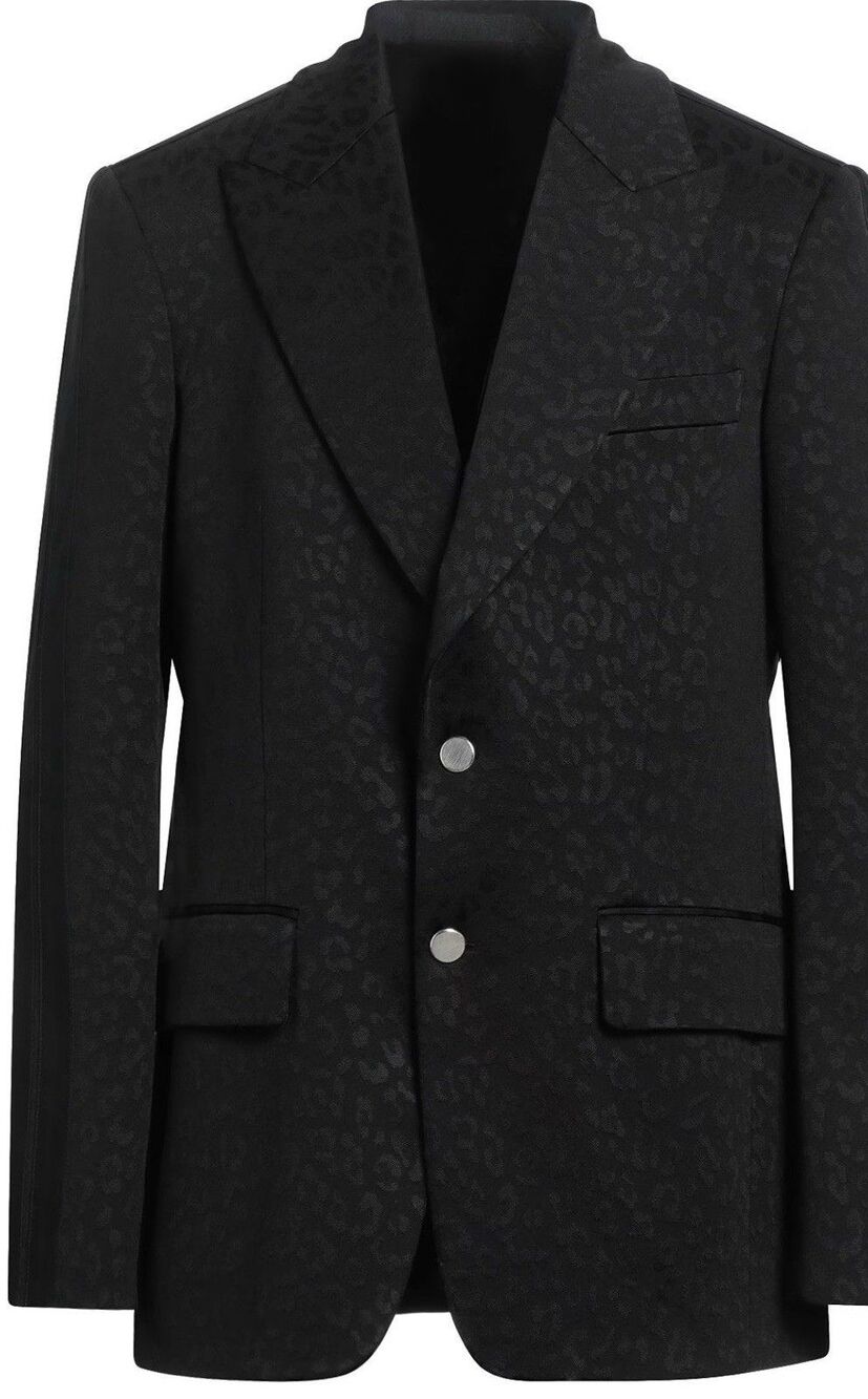 Palm Angels Men's Leopard Two-Button Down Blazer, Black, MSRP $2,320 NWOT 48